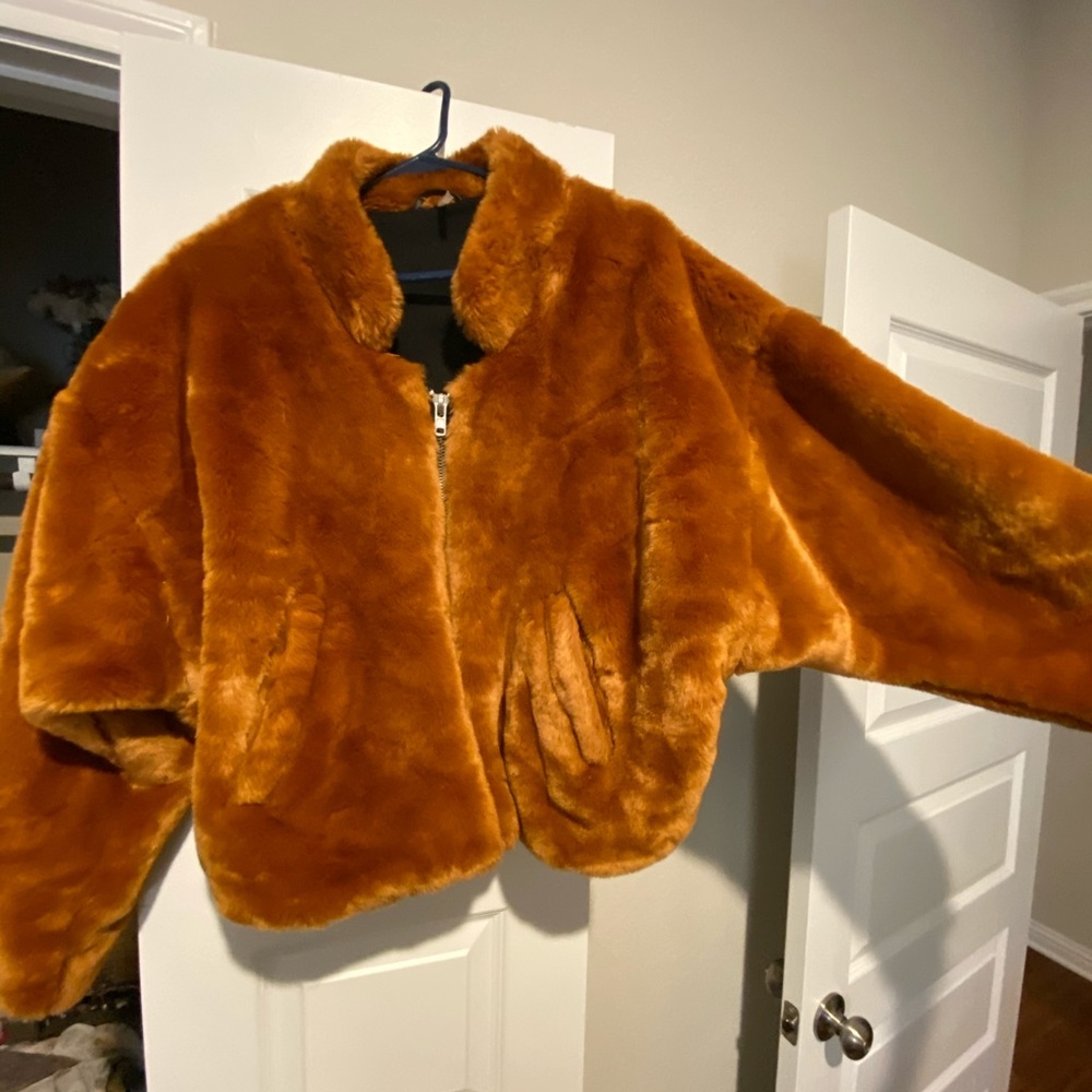 Free People Rust Orange Fur Coat